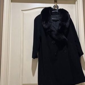 Elegant Black Fur Collar Coat